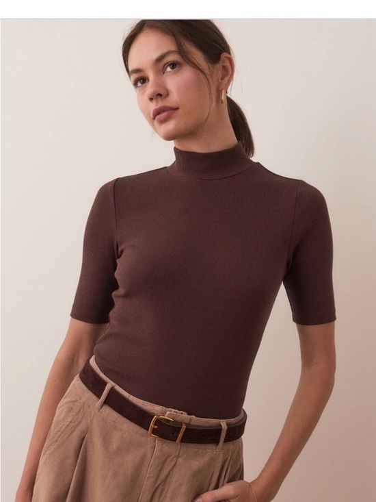Marine Layer Tops - NWT Marine Layer Brown Short-Sleeve Lexi Ribbed Mock Neck Top